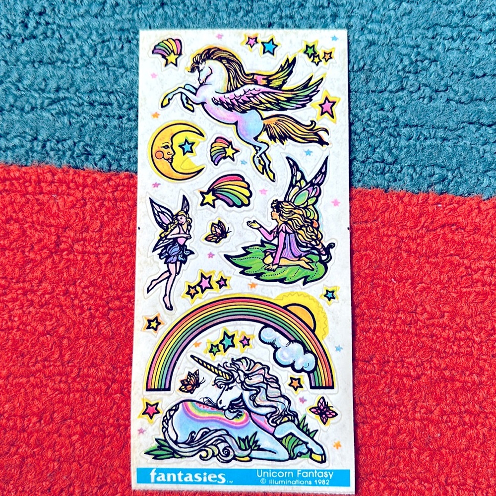 Fully in tact set of Fantasies Unicorn Fantasy stickers from 1982.